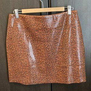 Umgee Faux Leather Mini Skirt Animal Print, Size Large